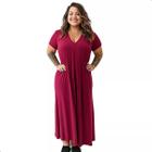 Vestido Feminino Midi Longo Verão com Fenda e Bolsos 