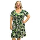 Vestido Feminino Plus Size Midi Gola V Manga Curta Estampado