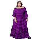 Vestido Feminino Plus Size Xadrez Longo Ombro A Ombro Babado Lastex Rodado Multiuso Tamanho Grande