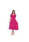 Vestido Feminino Saia 3 Marias Midi Soltinho Decote V Manga Curta Casual Gola Redonda