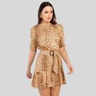 Vestido feninino curto com mangas animal print