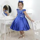 Vestido festa infantil azul com tule francês com bordado floral