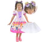 Vestido Festa Junina Rosa com Lilás + 2 Laços + Saia de Armação