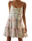 Vestido Gihuo Floral Mini Boho Flowy Skater com babados sem mangas