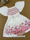 Vestido Infantil Animê Verão Branco Floral Bordado