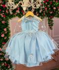 Vestido Infantil Azul Com Capa Luxo Festas de Princesas