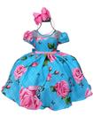 Vestido Infantil Azul Rosa Pessego Salmão Florido Luxo 4 Cores Perfeito Princesa Aniversário Daminha