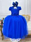 Vestido Infantil Azul Royal C/ Busto Nervura e Pérolas Damas Super luxo festa 4554AR