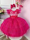 Vestido infantil Barbie Pink Babados Glitter Brilho luxo