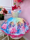 Vestido Infantil Barbie Princesas Colorido Strass Meninas