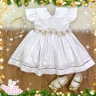 Vestido infantil bebê batismo batizado carol branco + cinto + tiara