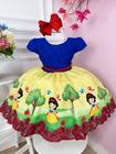 Vestido Infantil Branca de Neve Azul C/ Pérolas Princesas Luxo Festa 0888AA