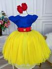 Vestido infantil branca de neve azul c/ renda princesas