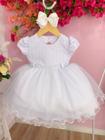 Vestido Infantil Branco Batizados Com Renda e Peito Strass