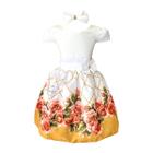 Vestido Infantil Branco C/ Dourado E Rosas Reveilon Ano Novo