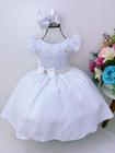 VESTIDO INFANTIL BRANCO C/ RENDA PÉROLAS PRINCESAS luxo