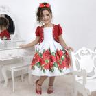 Vestido infantil branco com rosas vermelhas e bolero