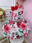 Vestido Infantil Branco Florido de Rosas Cinto Pérolas Festa luxo RO1230BF
