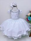 Vestido infantil branco peito c/ nervura e pérolas princesas