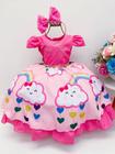 Vestido Infantil Chuva de Bênçãos Amor Pink Strass C/ Tiara super luxo RO1016ChuvadeBencaos