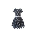 Vestido Infantil Com Mangas Meninas Anos 60 Godê Duplo Poá Preto Bolinha