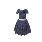 Vestido Infantil Com Mangas Meninas Anos 60 Godê Duplo Poazinho Azul Bolinha