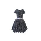 Vestido Infantil Com Mangas Meninas Anos 60 Godê Duplo Poazinho Preto Bolinha