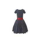 Vestido Infantil Com Mangas Meninas Anos 60 Godê Duplo Poazinho Preto Faixa Vermelha