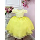 Vestido Infantil Com Tiara de Cabelo Amarelo Bela Dama Daminha Florista Noivinha Casamento Festa Social Evento Formatura