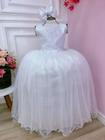 Vestido Infantil Damas de Honra Longo Branco Pérolas