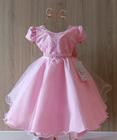 Vestido Infantil de Bebê Luxo Festa Aniversário Princesa Rosa Rendado Brilhante