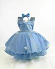 Vestido Infantil de Festa Azul Frozen de Luxo + Capa