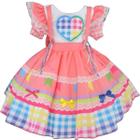 Vestido Infantil De Festa Junina Caipira Salmão Menina Luxo