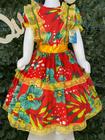 Vestido infantil de quadrilha Maria Bonita, mini chapéu e saiote - MB0074