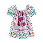 Vestido Infantil Fábula Branco Lenço Morangueiro Mangas Bufantes