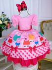 Vestido Infantil Família Peppa Rosa Chiclete Peito Strass Luxo Festa 0600RC