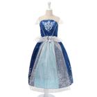 Vestido Infantil Fantasia Carnaval Halloween Temático Princesa Cinderela Azul com Brilho