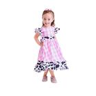 Vestido Infantil Fazendinha Vaquinha Rosa e Branco Temático