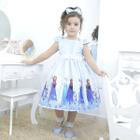 Vestido infantil festa Frozen Elsa e a Anna cor azul com branco