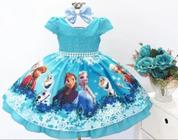 Vestido Infantil Festa Luxo Tema Frozen Encantado