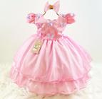 Vestido infantil festa rosa luxo com borboleta (tam 1 ao 4) cod.000278