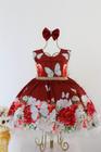 Vestido Infantil Floral Borboleta Marsala Festa Luxo E Tiara