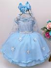 Vestido Infantil Frozen Com Capa Luxo Festas de Princesas