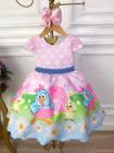 Vestido Infantil Galinha Pintadinha Rosa C/ Cinto Pérolas