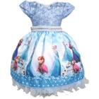 Vestido Infantil Inspiração Frozen Azul Festa Aniversário