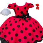 Vestido infantil JOANINHA LADYBUG Minnie BOLINHA PRETA  com SAIOTE E 2   LACINHOS  JM0077