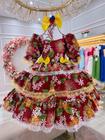 Vestido Infantil Junino Marsala Florido C/ Aplique Lacinhos