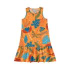 Vestido Infantil Laranja Estampado Safari Alakazoo