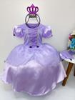 Vestido Infantil Princesa Sofia Com Tiara Coroa Lilás Luxo - Tio