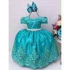 Vestido Infantil Longo Azul Verde Turquesa Jasmine Ariel Dama Daminha Florista Casamento Festa Luxo Menina Rodado Renda